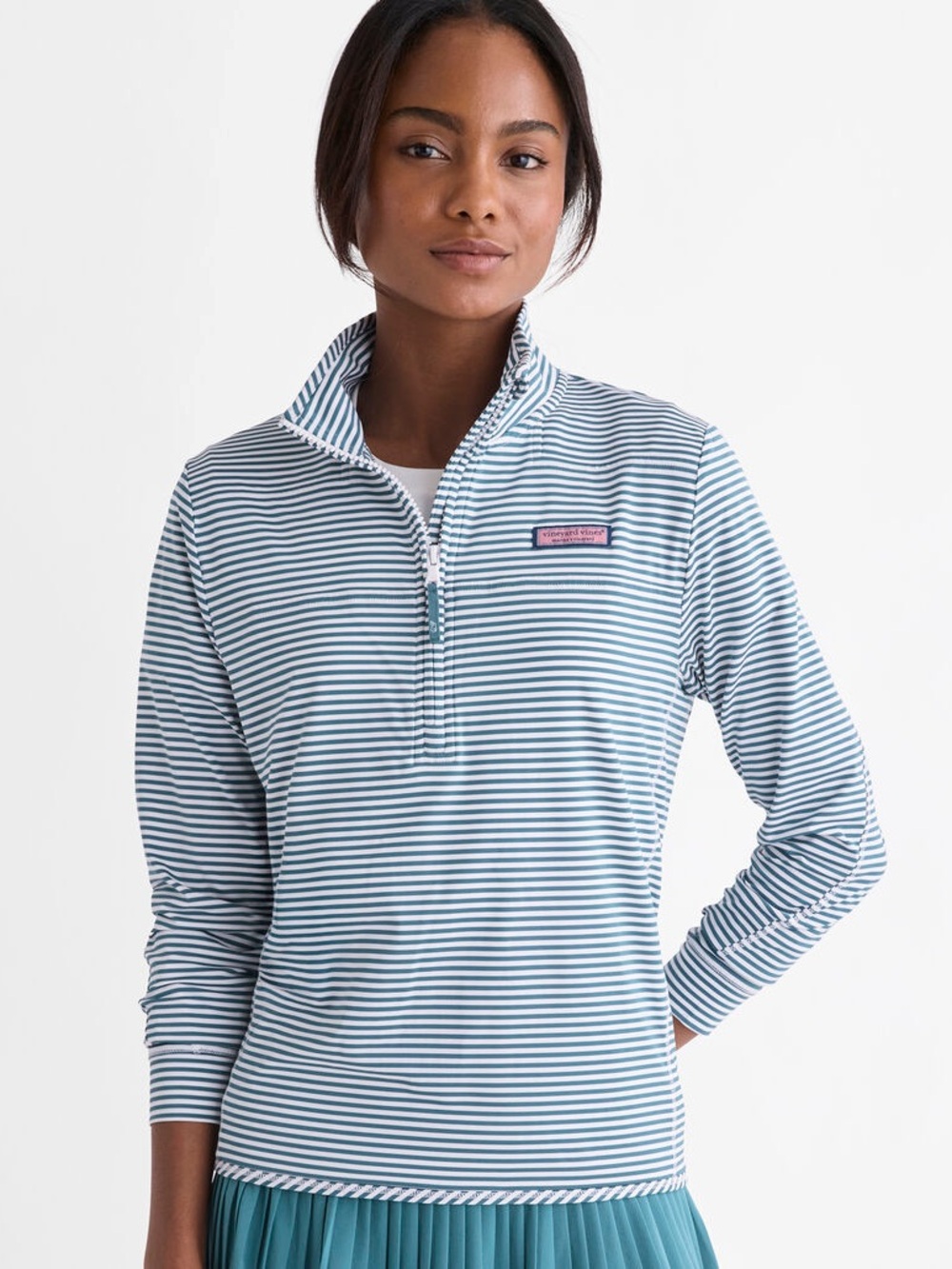 Vineyard Vines Performance Sankaty Shep Shirt green white stripe